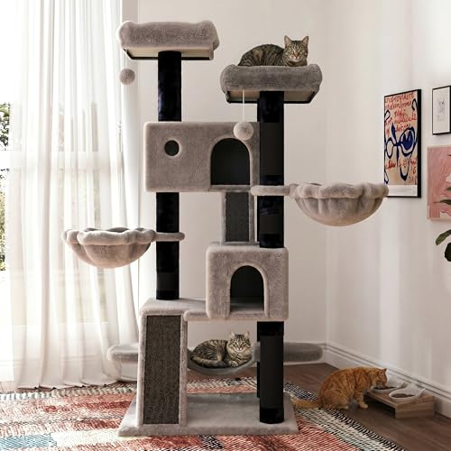 65in Larger Cat Tree Tower Condo for Indoor Kitties (Black & Grey)