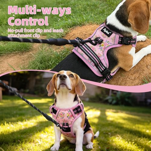 No Pull Tactical Dog Harness Medium Sized (Pink Floral / Medium)