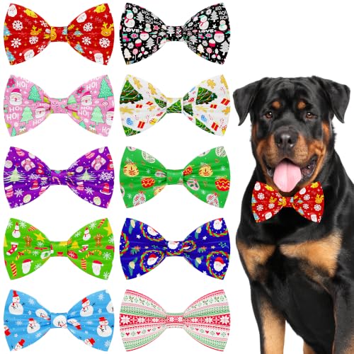 10 Pack Christmas Dog Bowties for Extra Large Dogs Sliding Collar (L/XL)