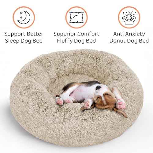 Calming Donut Dog Bed for Small Dogs (Ivory Beige / Large (36"L x 36"W x 10"Th))