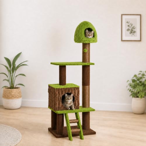 69" Heavy‑Duty Forest Cat Tree for Large Indoor Cats (Green / 69 inches)