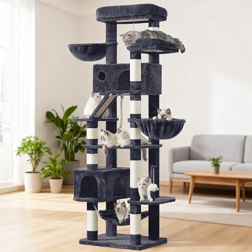 Tall Cat Tree Tower for for Multiple Cats (78.7 inch / Smoky gray)