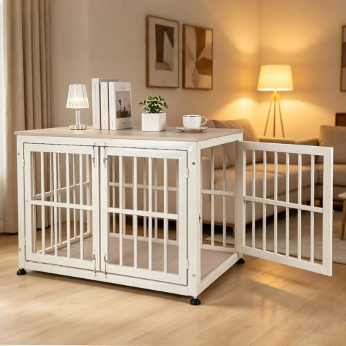 42 Inch Dog Crate Furniture for Large Medium Dogs (Beige / 42.1"L x 28.2"W x 29.7"H)
