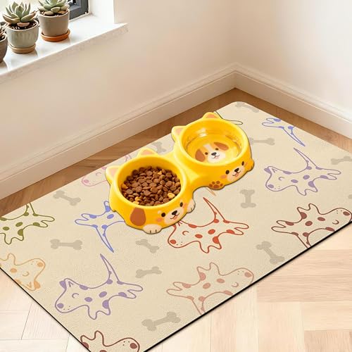 Pet Feeding Mat for Floors Waterproof Dog Mat for Food and Water Absorbent Quick Dry Non Slip mat for Cat Bowls (20"L x 12"W / Yellow)