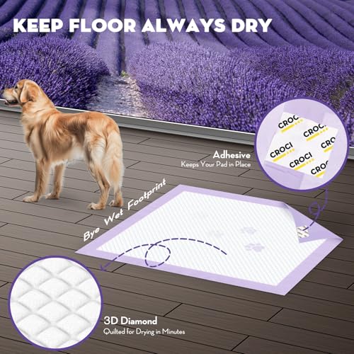 Puppy Pads with Adhesive Tabs Leak Proof Lavender Scent 28x44in 30Ct (Giant-28x44in(30Ct))