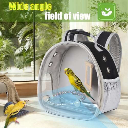 Bird Travel Carrier Bubble Window Backpack with Mirror Parrot Standing Toy