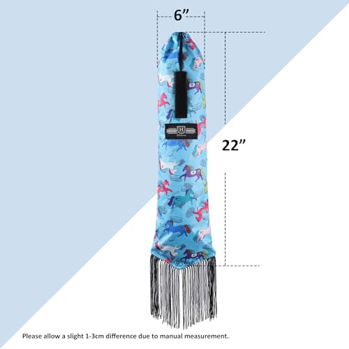 Smooth Lightweight Adjustable Fastener Nylon Horse Tail Bag with Fringe (Pony Print Blue)