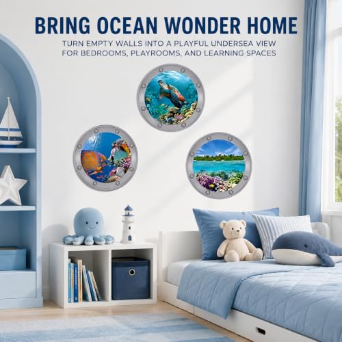 Ocean Animals World Under Sea Wall Decor Includ Sea Turtles Fishes Coral 3p (Blue 04)