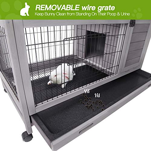 Indoor Rabbit Hutch Bunny Cage with 4 Casters