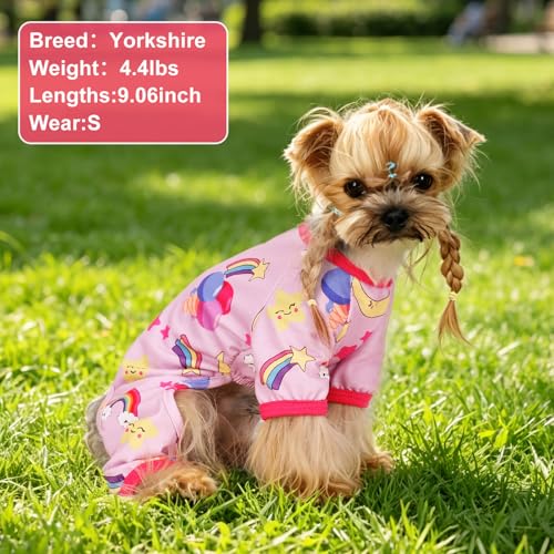 Dog Pajamas Pjs Spring Summer Dog Clothes for Small Dogs Girl (Rainbow Pink / Large (10-15))