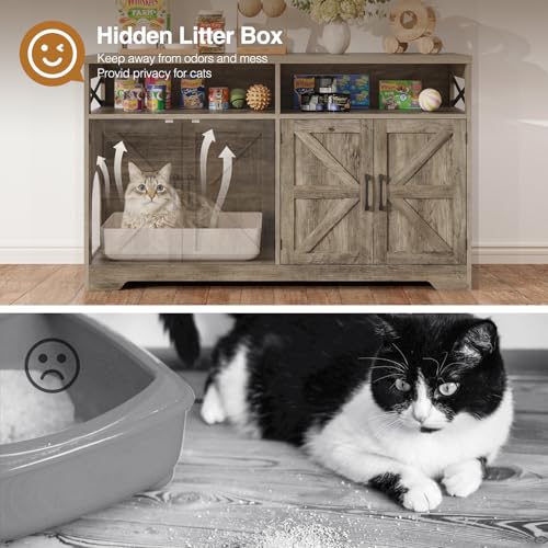 Cat Litter Box Enclosure for 2 Cats (Grey / 47.2"L x 18.1"W x 28.5"H)