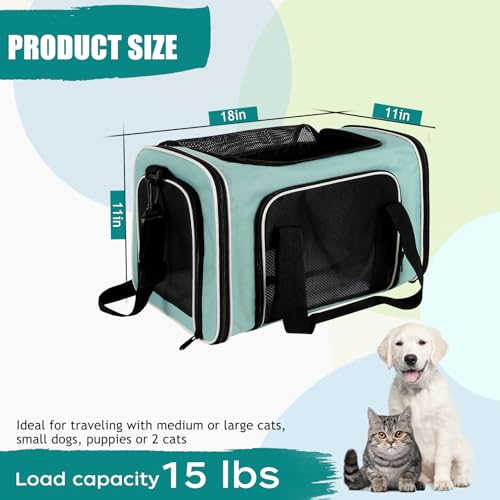 Cat Dog Carrier for Small Medium Pet Carriers Up to15Lbs (18.0"L x 11.0"W x 11.0"H / Green)