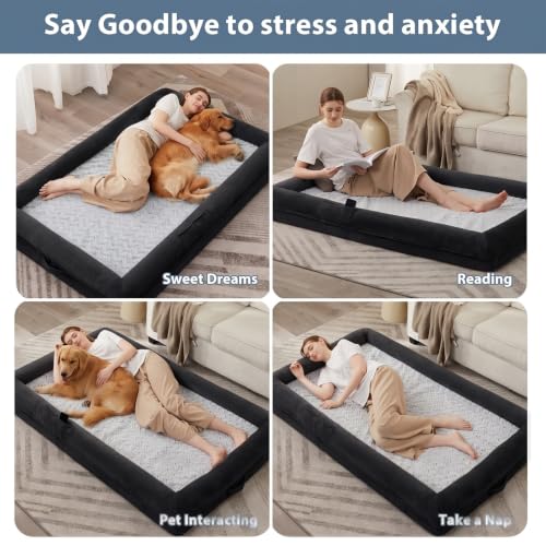 Human Dog Bed Orthopedic for Adult & Dogs Comfy Sleeping (Black / Human (71x46x7.5in))