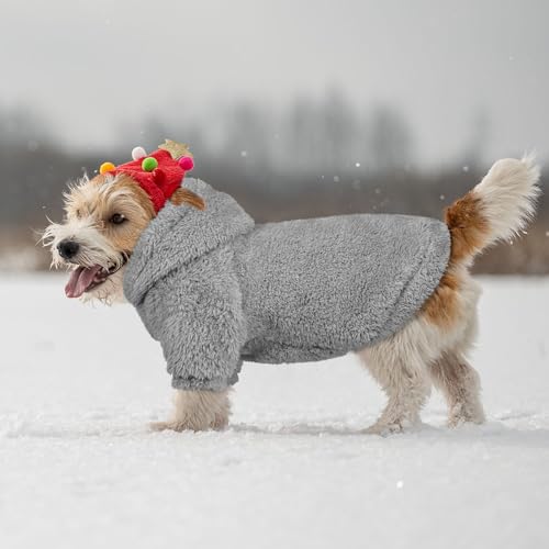 Fuzzy Dog Sweaters for Small Dogs Soft Double (X-Small / Grey)
