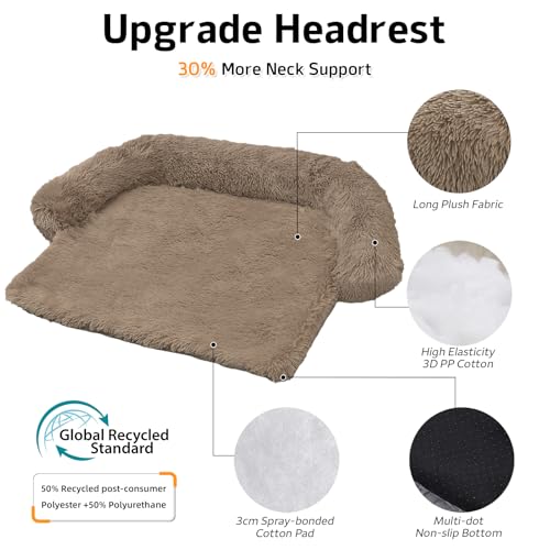 Calming Dog Bed Fluffy Plush Dog Mat for Furniture Protector with Removable Washable Cover for Large Medium Small Dogs and Cats (Camel / 45.0"L x 37.0"W x 6.0"Th)