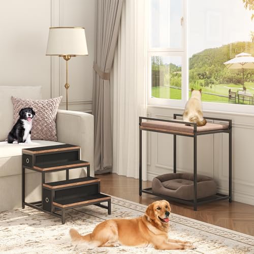 Pet Bunk Bed with Removable Stairs and 2 Drawers (Brown+Black)
