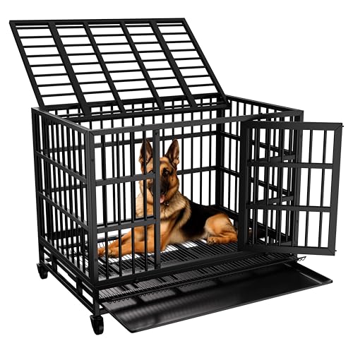 JY QAQA 48 38 Inch Heavy Duty Indestructible Dog Crate Double Doors Escape Proof Cage Kennel (48.8"L x 29.9"W x 35.6"H)