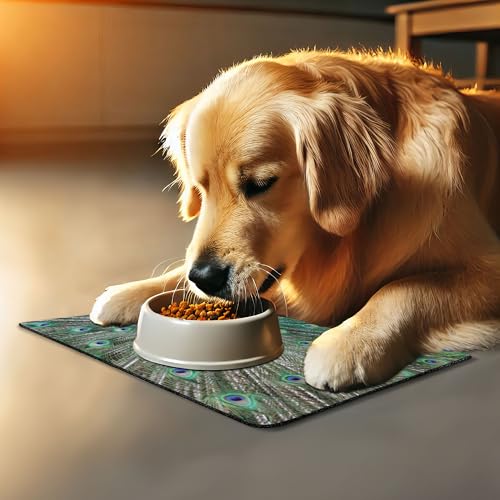Peacock Pet Mat for Food and Water (Brown Navy)