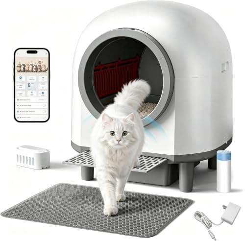 Self Cleaing Litter Box for Multiple Cats (White-Gray)