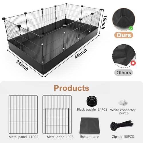 Guinea Pig Cage with Waterproof PVC Bottom Liner & One (12 Panels / Black)