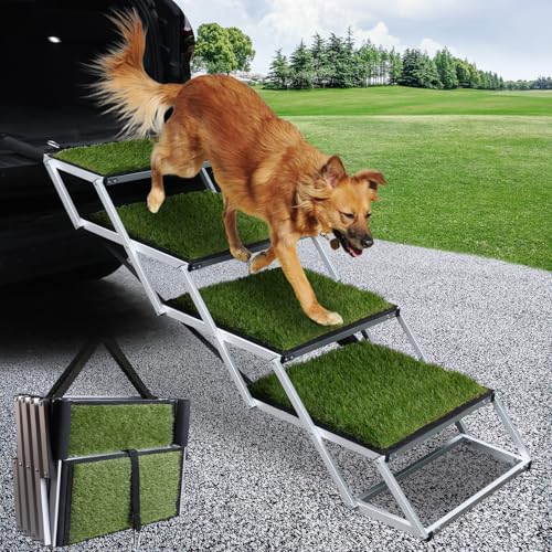 Folding Dog Stairs for Car (Green / 16.9In-4 Steps)