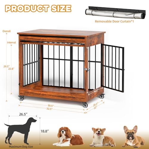 32" Dog Crate Furniture (Vintage Brown / 32.5"L x 22.0"W x 29.5"H)