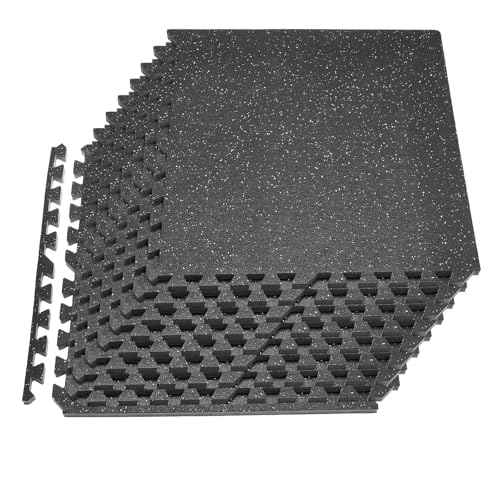0.79Inch 48sq.ft 12 Tiles Gym Flooring for Home Gym (Black & Grey / 24"L x 24"W x 0.8"Th)