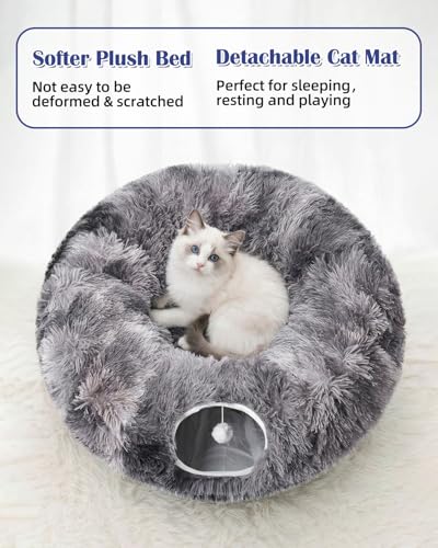 Cat Tunnel Bed with 20 Pcs Interactive Toys (Charcoal Gray)