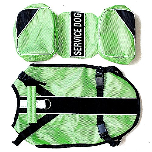 Dog Vest Harnesses with Saddlebag Backpack for Camping & Travel (L / Green)