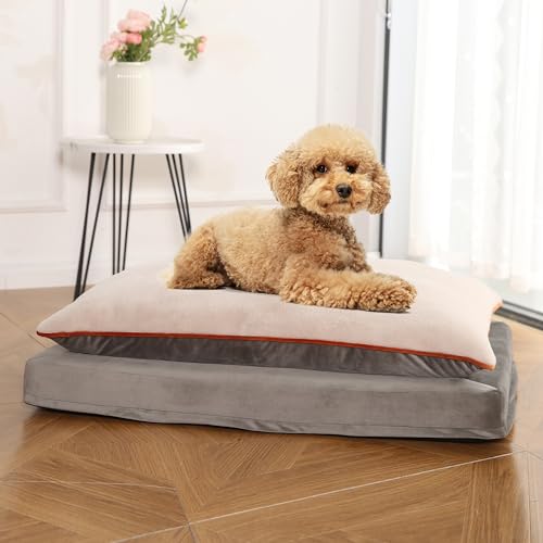 Dog Bed with Cooling Gel Memory Foam (Plush Cushion Bed / Large / Grey)