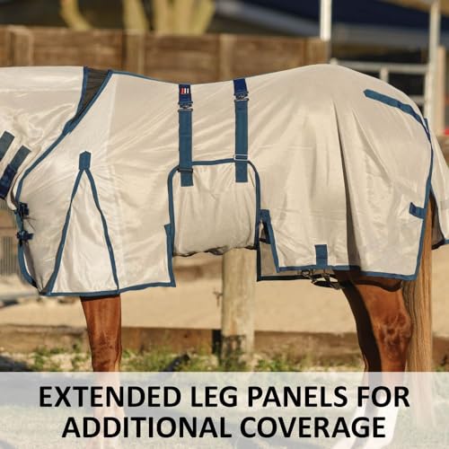 Soft Interlock Mesh II Attached Neck Euro Bellyband Leg Shield Horse Fly Sheet (Horse Size 74 / Silver)
