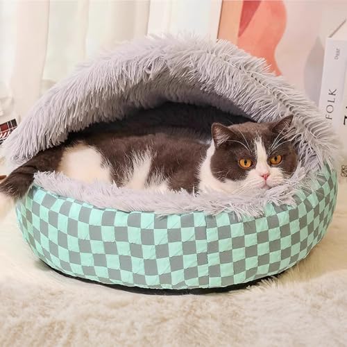 Cat Cave Bed for Indoor Cats Covered Hooded Pet Bed with Cushion Gray (Medium / Gray)