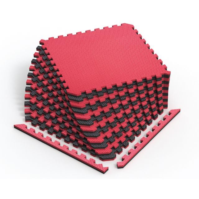 Reversible 3 4" EVA Foam Gym Floor Tiles (Red / Black / 20 Tiles - 80 Sq. Ft.)