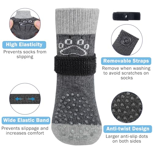 Anti Slip Dog Socks to Prevent Licking Paws for Hot (Grey Pearl Paw(Pack of 4) / Small)