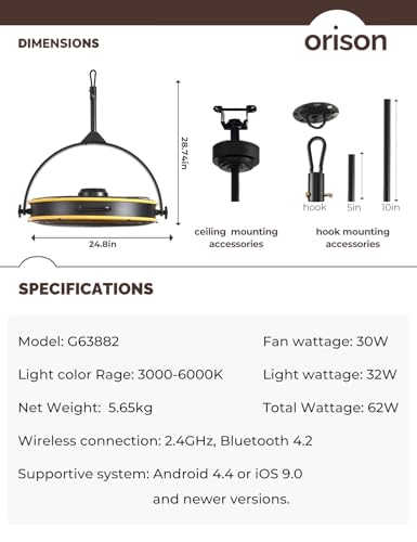 24.8'' Outdoor Ceiling Fan (5 blades- Yellow&Black)
