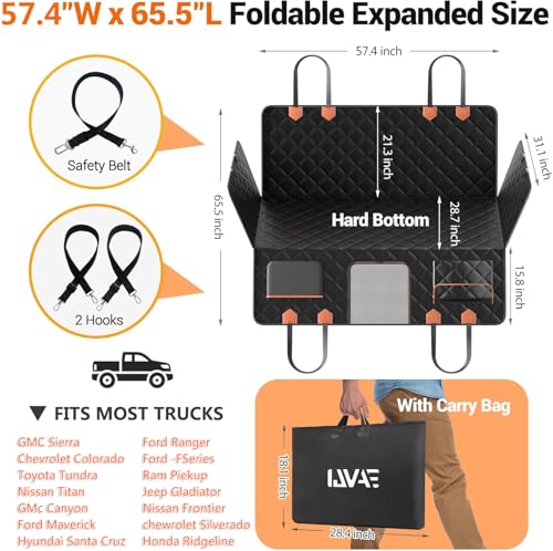 Truck Back Seat Extender for Dogs Hard Bottom Holds 500lbs (Black / For Full Size Truck)
