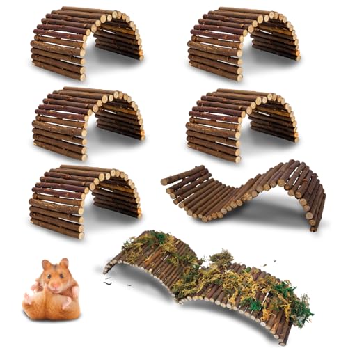 Hamster Toys Wooden Hamster Ladder Bridge Tunnel Hide (8 PCS, Wood)