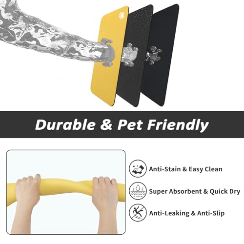 Dog Food Mat Absorbent Cat Mat for Food and Water (Paw Yellow / 19"L x 12"W)