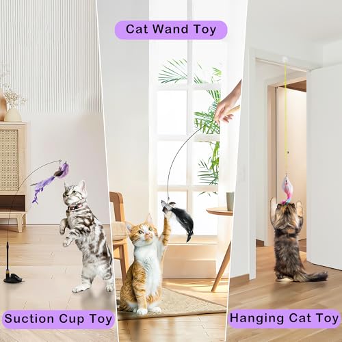 3in1 Flying Bird Cat Wand Toys with Suction Cup for Indoor Cat (Bird Cat Toy)