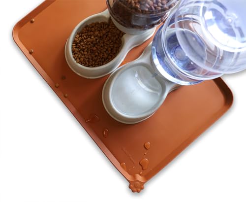Large Silicone Non Slip Pet Feeding Mats (24"L x 16"W / Caramel)