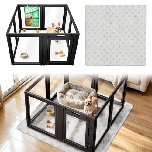 AuraSpace Acrylic Dog Playpen with Washable Pee Pad (Black / 30"H)