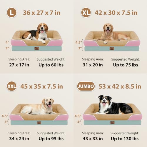 Orthopedic Washable XXL Dog Bed for Extra Large Dogs (Ivory Pink / 45"L x 35"W x 7.5"Th)