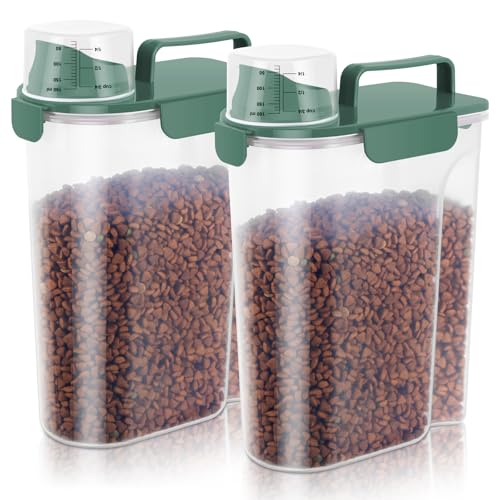 5 7lbs Cat Dog Storage Container Portable with Upgraded Large Spout and Cup (Royal Green / 5L-2pack)
