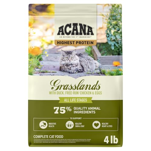 Grain Free Dry Cat Food Grasslands Recipe 4lb Bag (4 Pound (Pack of 1))
