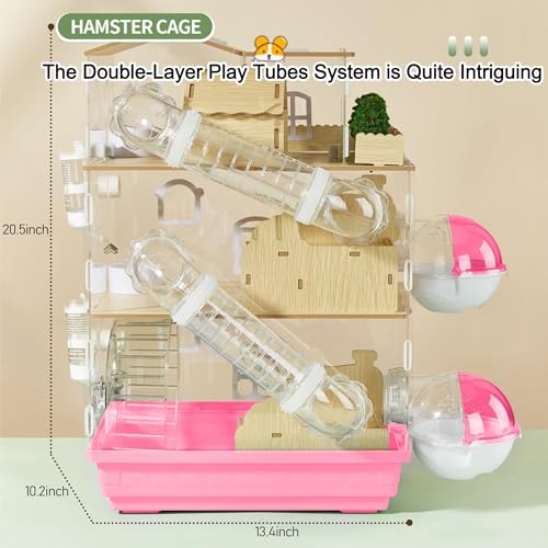 17 in 1 Clear Acrylic Hamster Cage with All Accessories (13.4"L x 10.2"W x 20.5"H / Pink)