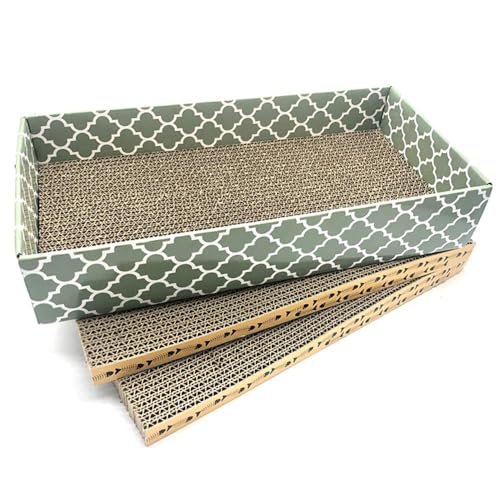 Cat Scratcher Cardboard Scratching Pads Scratch Lounge Bed with Catnip 3PCS Reversible Corrugated Cardboard with Scratch Box (17.6"L x 8.6"W x 3.5"H)