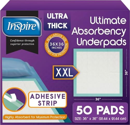 Super and Ultra Absorbent Disposable Bed Pads (36" x 36" W/ Adhesive)