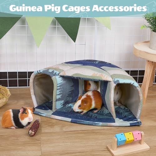 Washable Guinea Pig Hideout Large Cozy Bed for Small Pets (Blue-green Mountains)