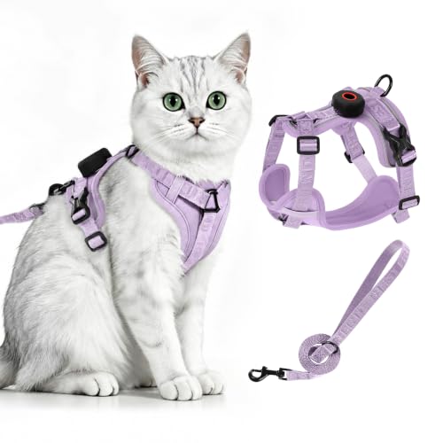 Cat Harness Leash Set with AirTag Holder (Purple for Airtag / L)