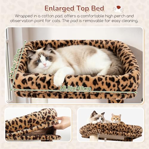 Leopard Cat Tree Tower with Scratching Post for Indoor Cats (Leopard Print / L)